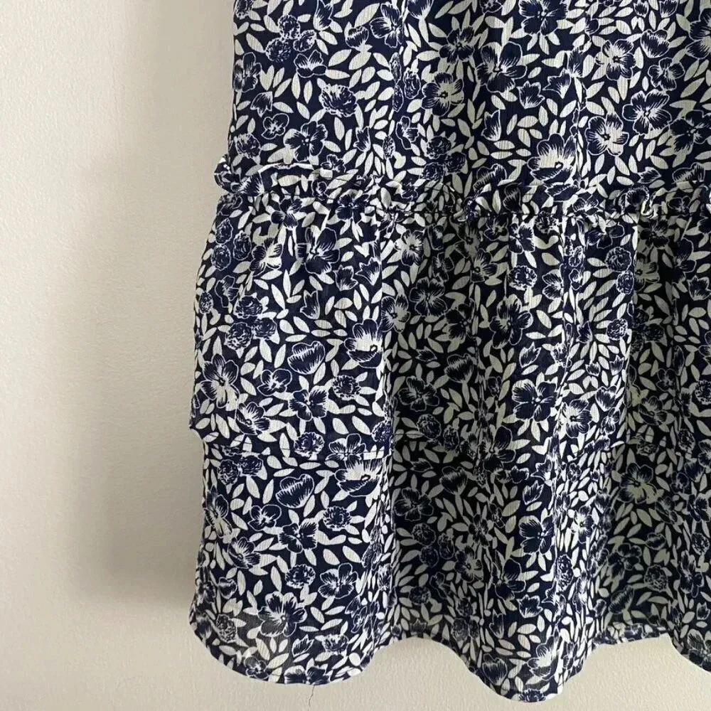 J. Crew Navy and White Floral Ruffle Mini Skirt